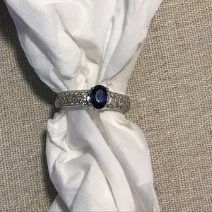 Solid 14K white gold real sapphire diamond ring